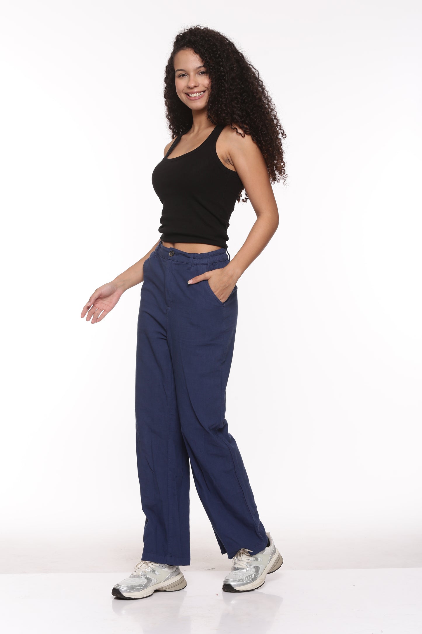 Linen Wide Leg Pants - Midnight Blue