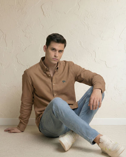 Soft Cotton Tan Full Sleeve Men's Shirt