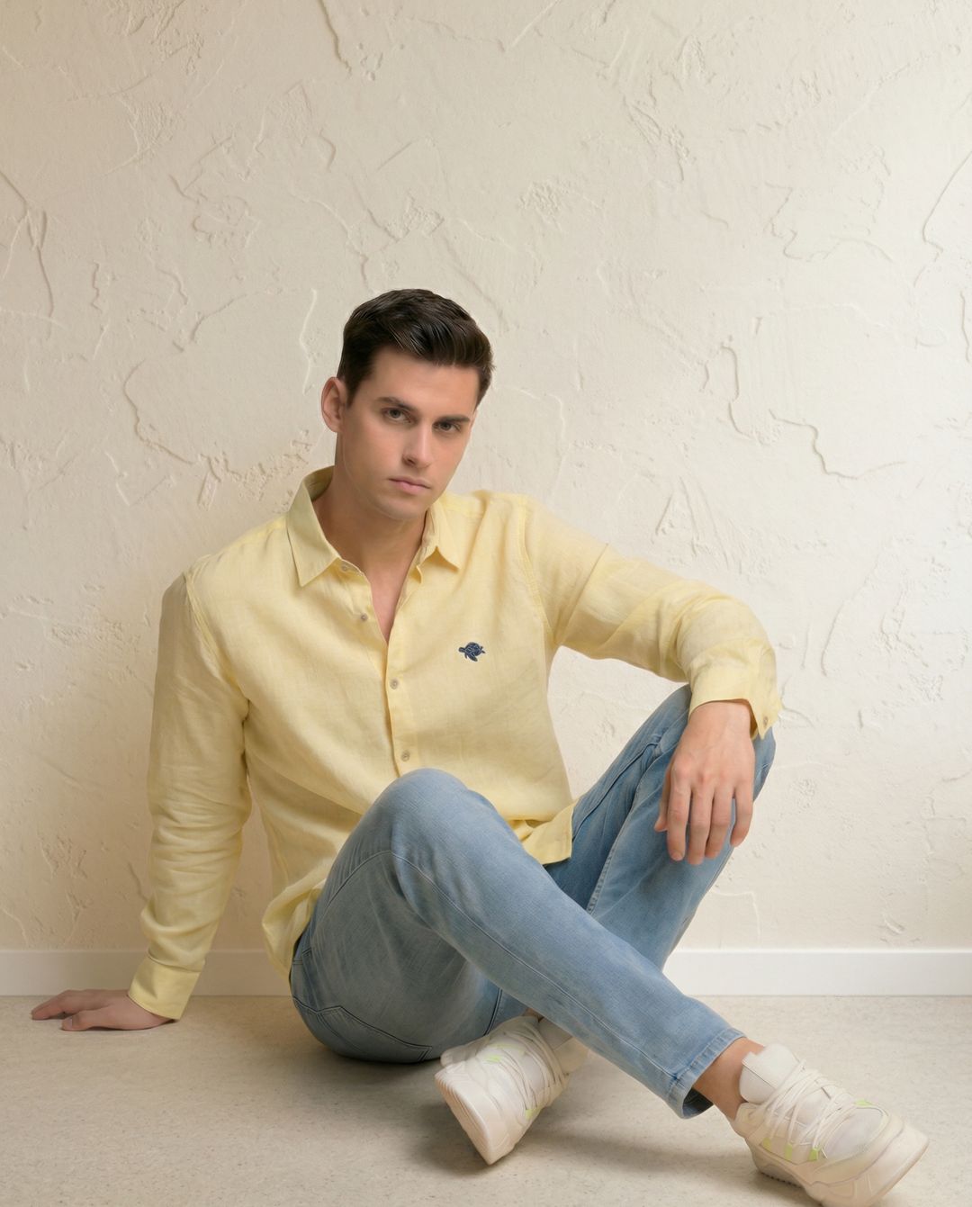 Cream Gold Full Sleeve Soft Linen Men's Shirt