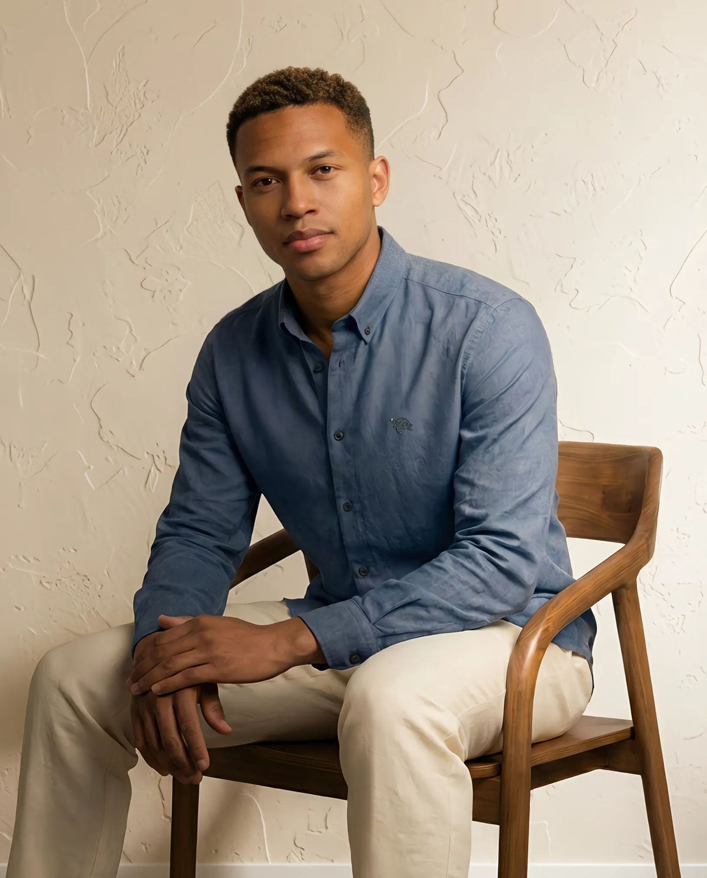 Soft Marl Cotton Navy Full Sleeve Men's Shirt with soft embroideryÊ