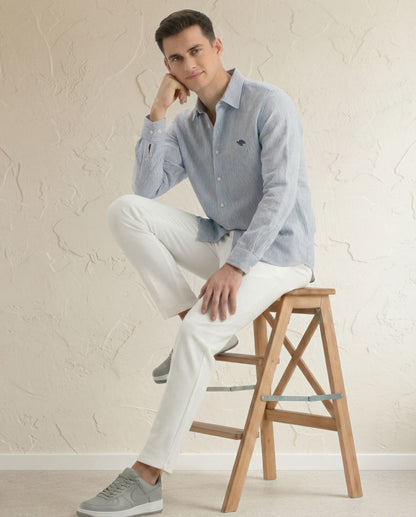 Blue Small Stripes Full Sleeve Soft Linen Men's Shirt