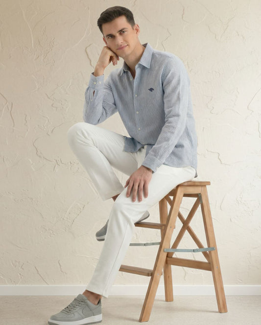 Blue Small Stripes Full Sleeve Soft Linen Men's Shirt
