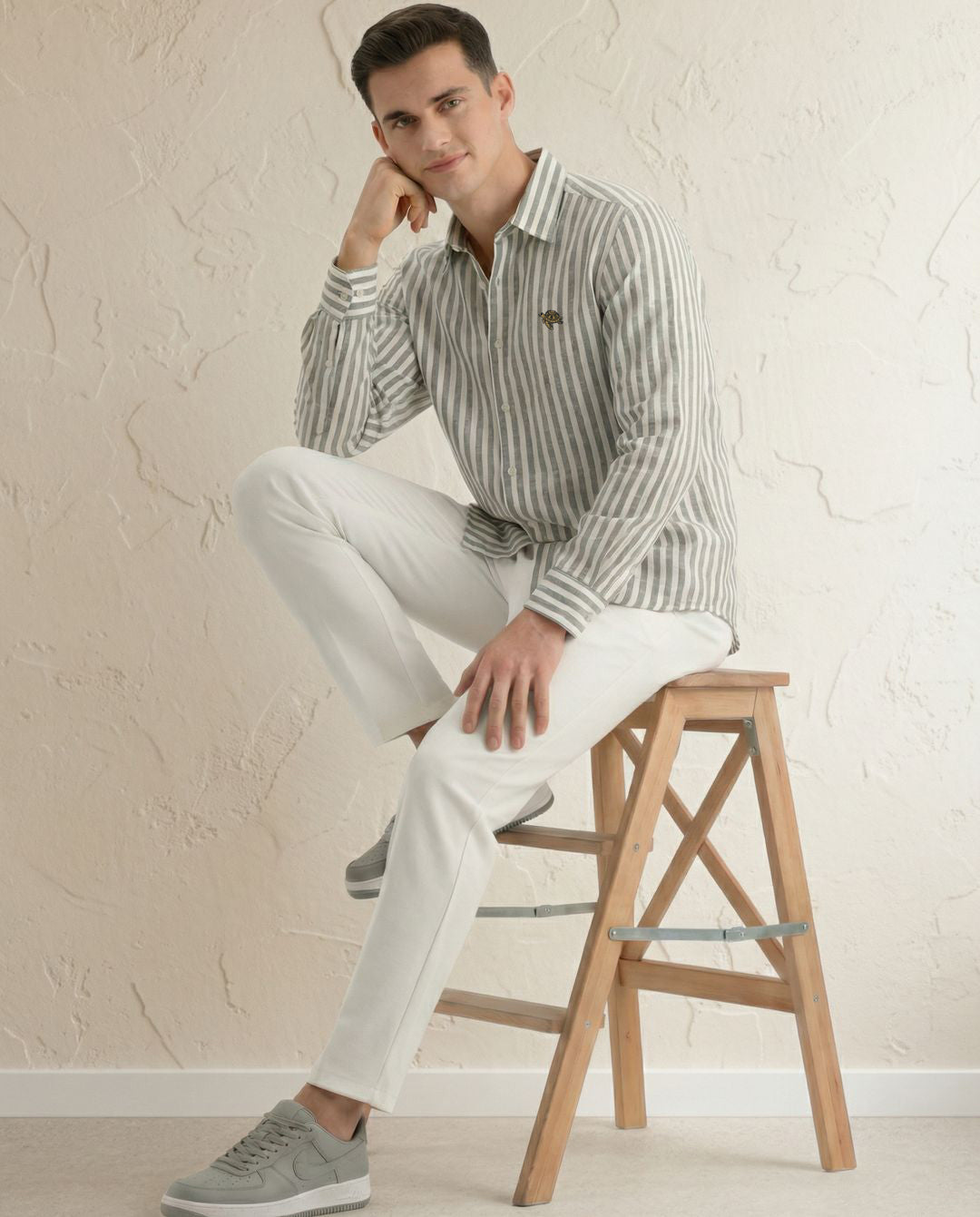 Mint Stripe Full Sleeve Linen Men's Shirt