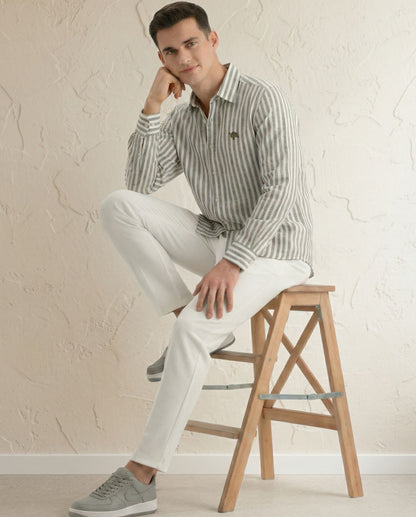 Mint Stripe Full Sleeve Linen Men's Shirt