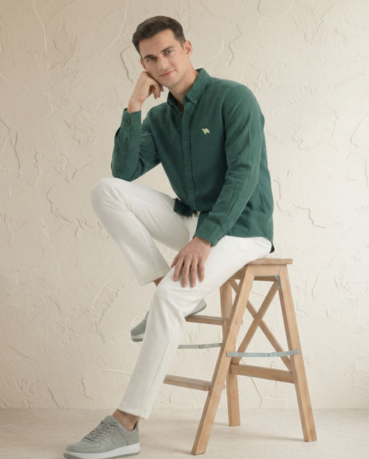 Soft Cotton Green Full Sleeve Men's Shirt