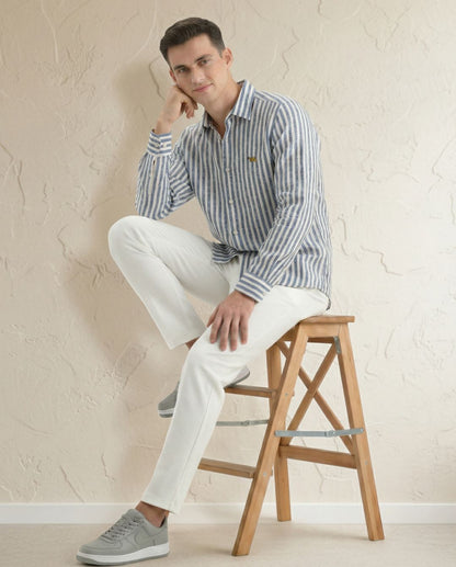 Blue Stripes Full Sleeve Soft Linen Men's Shirt
