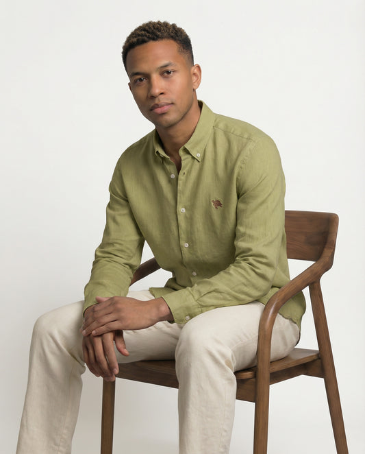Green Ash Full Sleeve Soft Linen Men's Shirt