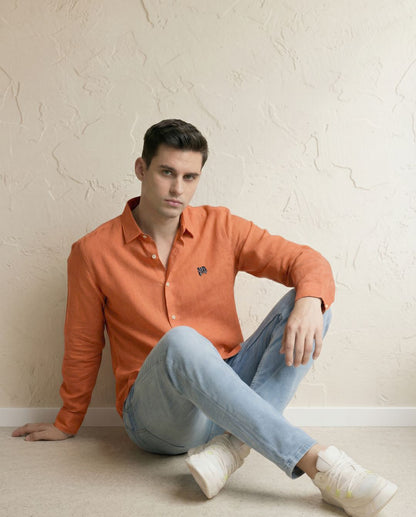 Rust Full Sleeve Soft Linen Men's Shirt