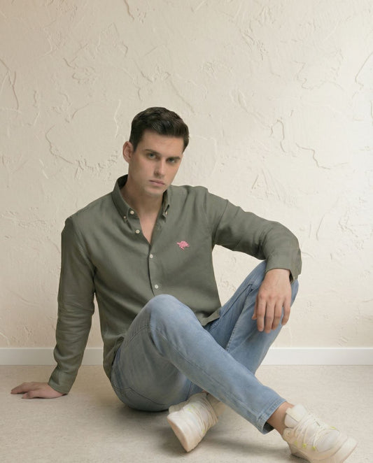 Olive Soft Cotton Full Sleeve Men's Shirt