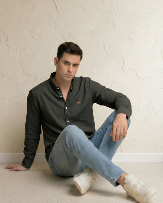 Black Soft Cotton Full Sleeve Men's Shirt