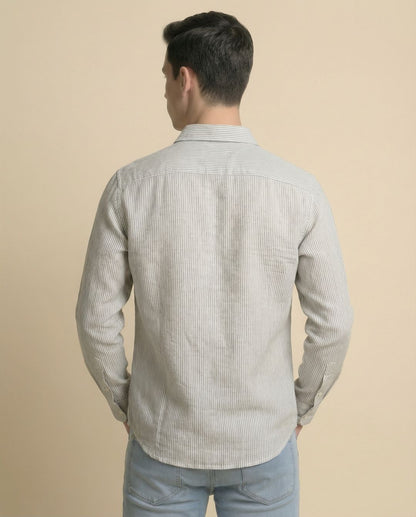 Green Small Stripes Full Sleeve Soft Linen Men's Shirt
