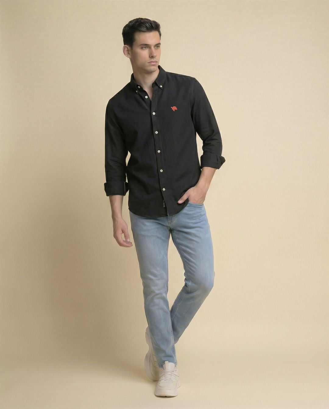 Black Soft Cotton Full Sleeve Men's Shirt