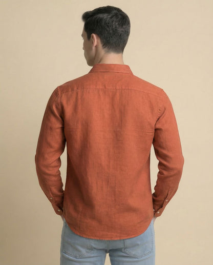 Rust Full Sleeve Soft Linen Men's Shirt
