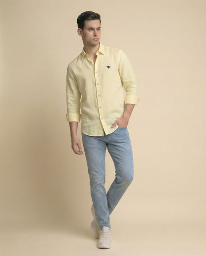 Cream Gold Full Sleeve Soft Linen Men's Shirt