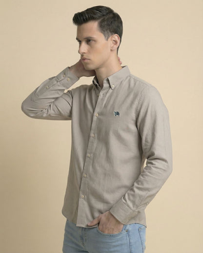 Soft Cotton Beige Full Sleeve Men's Shirt