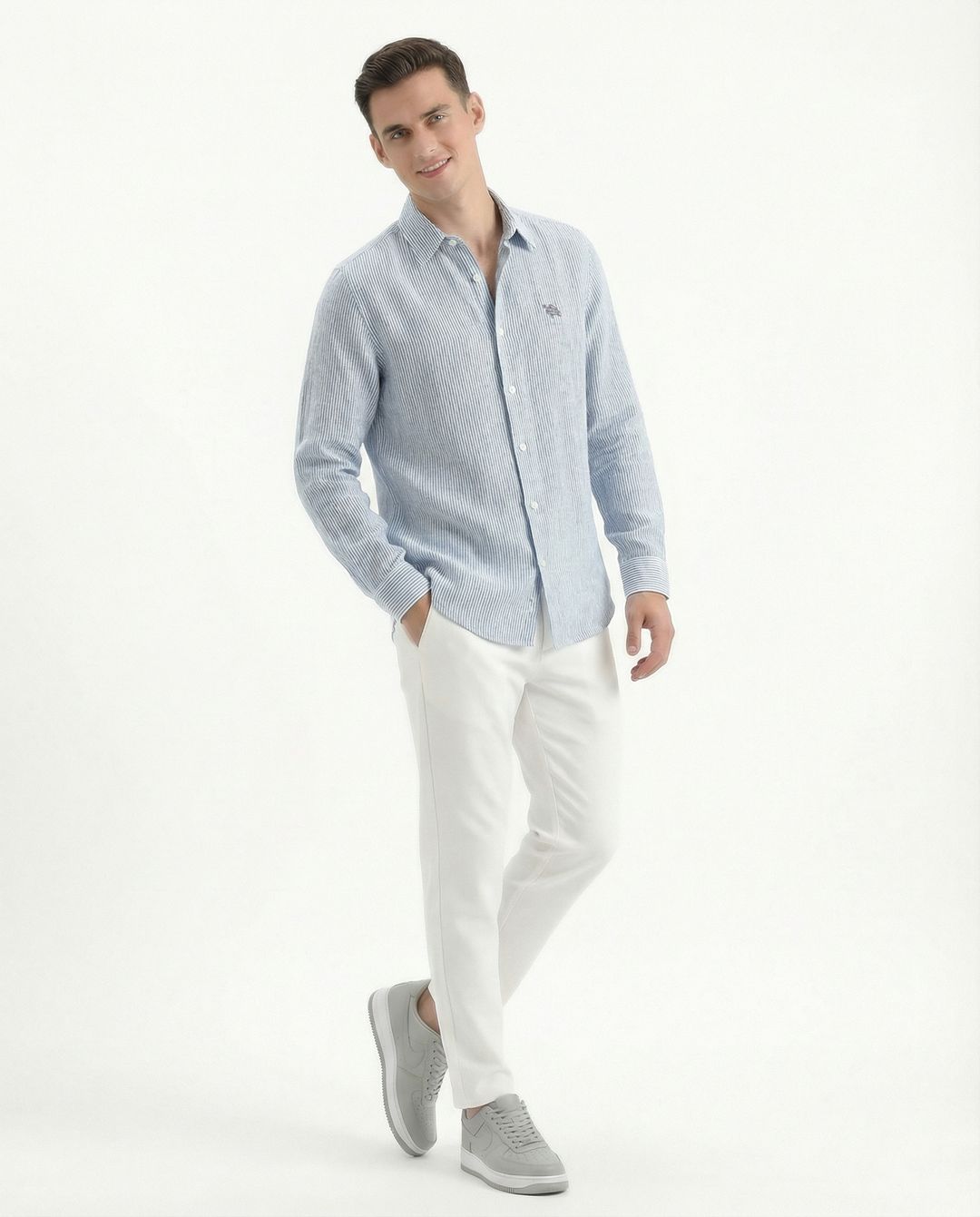 Blue Small Stripes Full Sleeve Soft Linen Men's Shirt