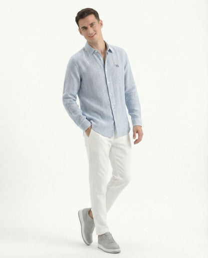 Blue Small Stripes Full Sleeve Soft Linen Men's Shirt