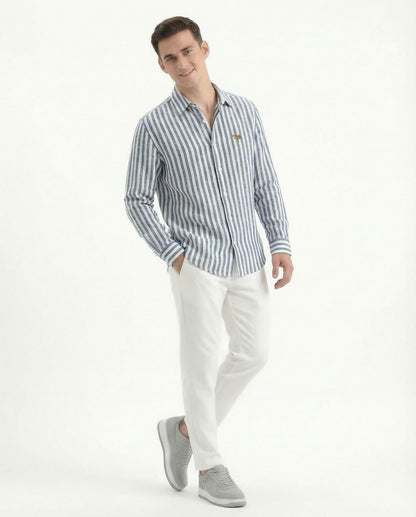 Blue Stripes Full Sleeve Soft Linen Men's Shirt
