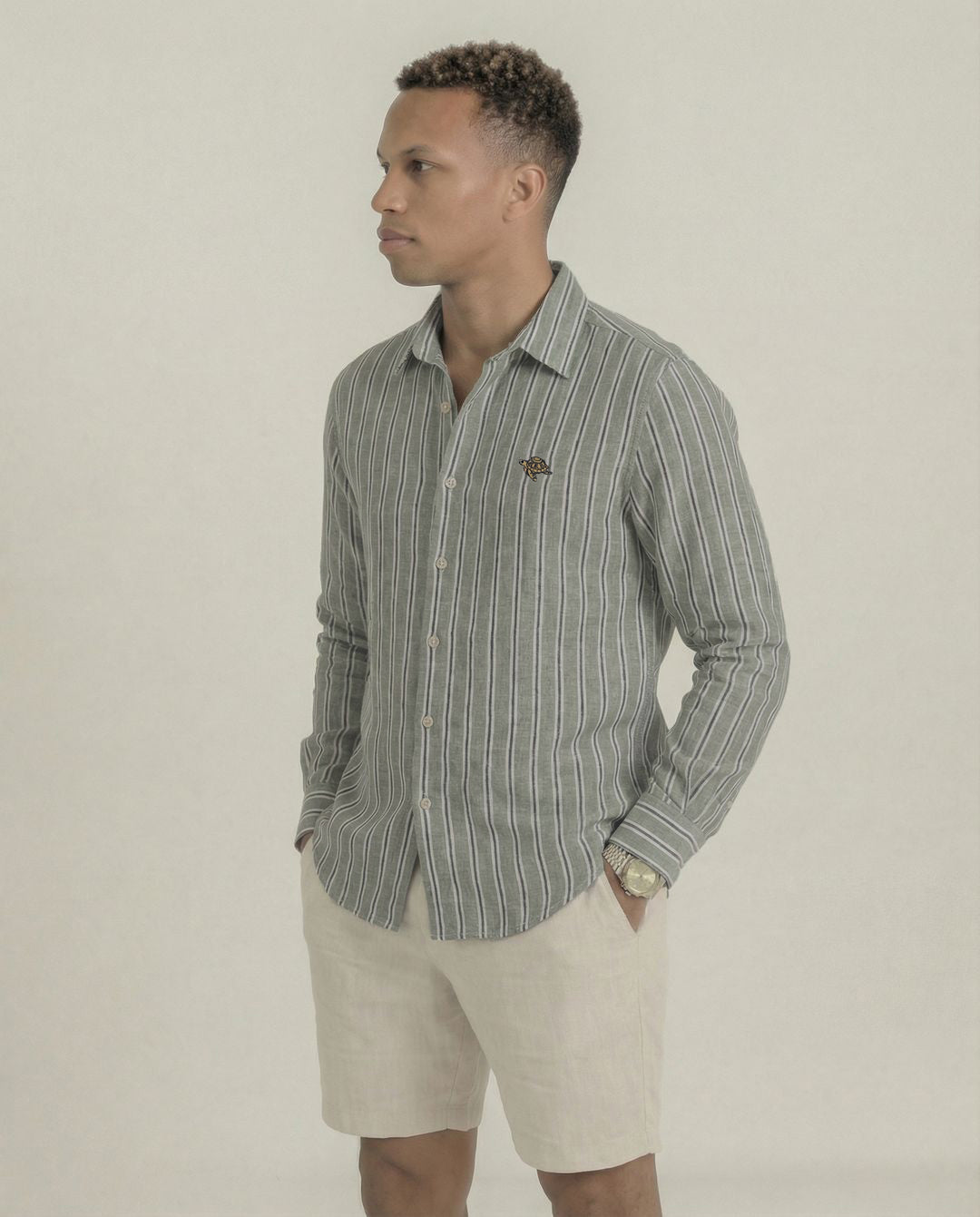 Olive Stripes Full Sleeve Soft Linen Men's Shirt