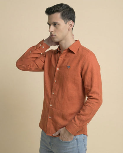 Rust Full Sleeve Soft Linen Men's Shirt