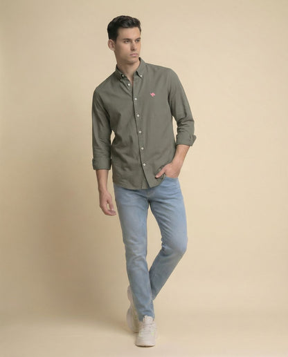 Olive Soft Cotton Full Sleeve Men's Shirt