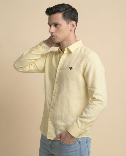 Cream Gold Full Sleeve Soft Linen Men's Shirt