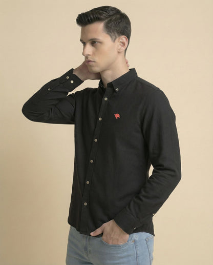 Black Soft Cotton Full Sleeve Men's Shirt