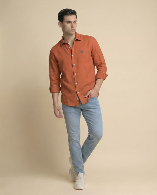 Rust Full Sleeve Soft Linen Men's Shirt