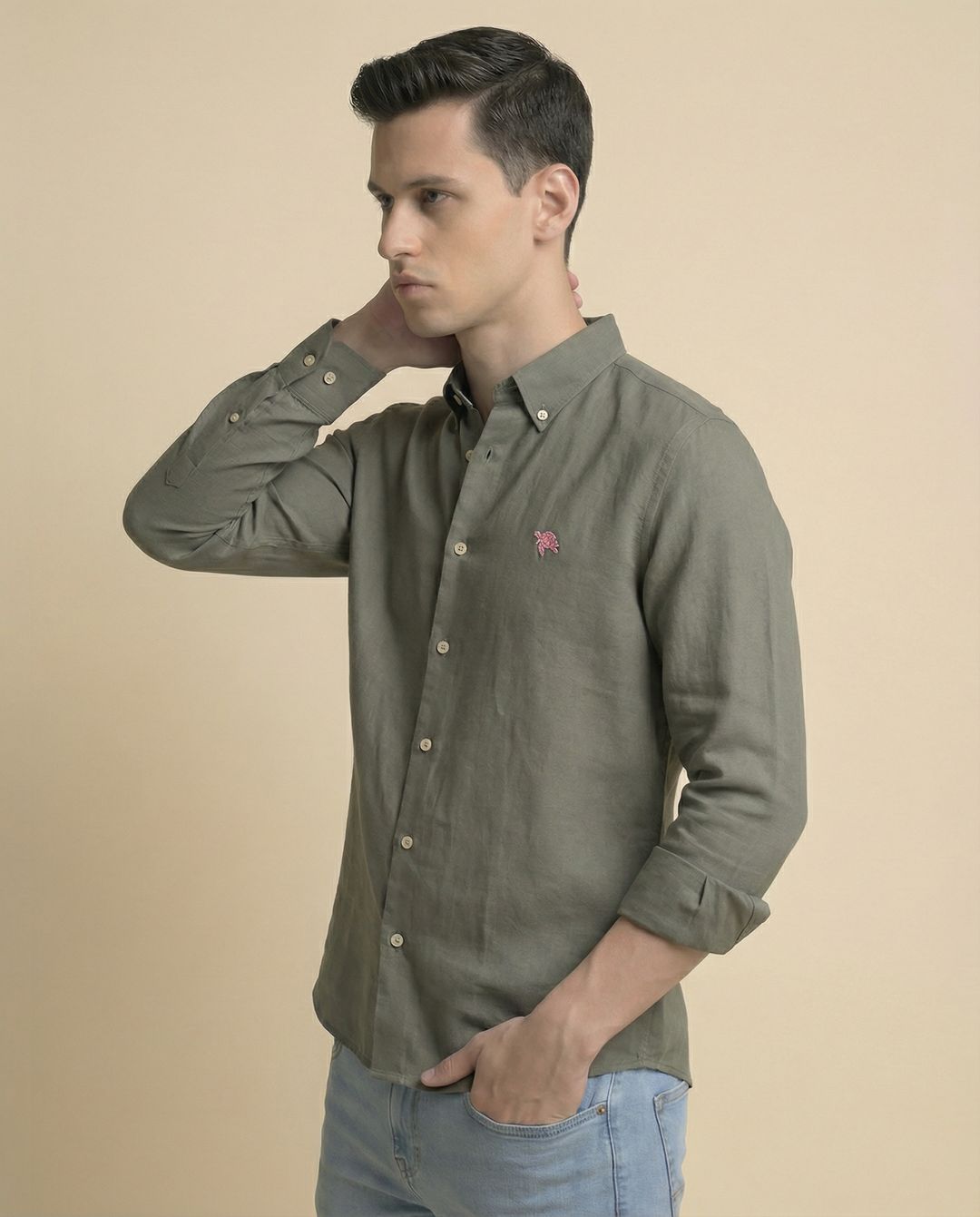 Olive Soft Cotton Full Sleeve Men's Shirt