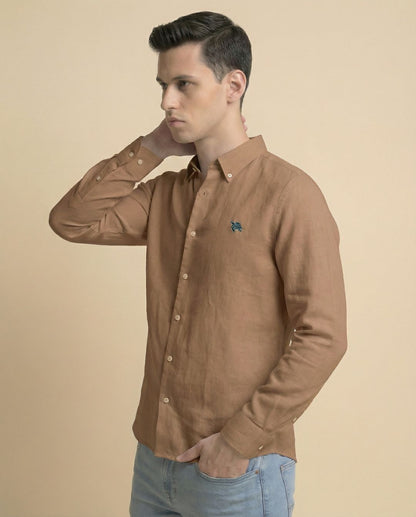 Soft Cotton Tan Full Sleeve Men's Shirt