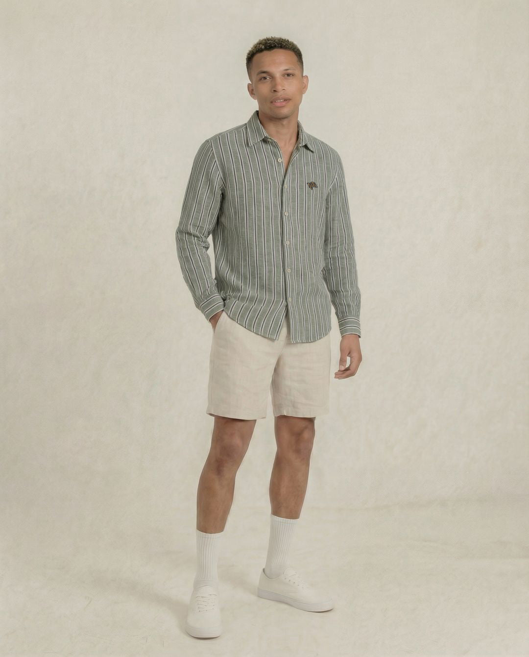 Olive Stripes Full Sleeve Soft Linen Men's Shirt