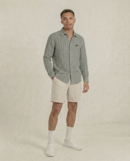 Olive Stripes Full Sleeve Soft Linen Men's Shirt