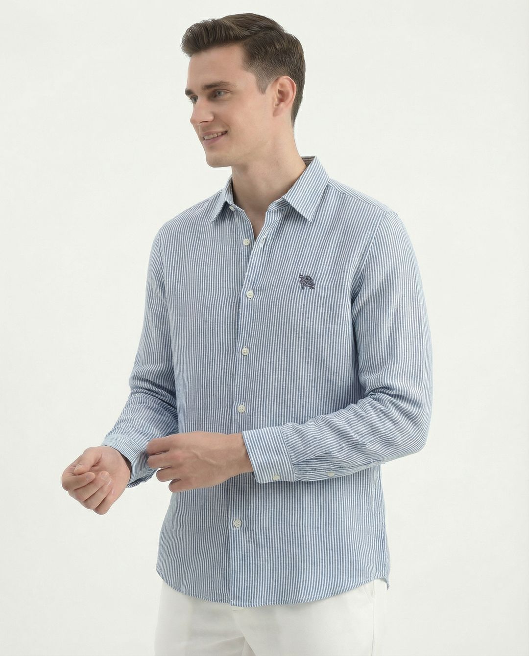 Blue Small Stripes Full Sleeve Soft Linen Men's Shirt