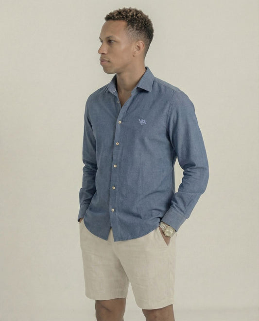 Soft Marl Cotton Blue Full Sleeve Men's ShirtÊ