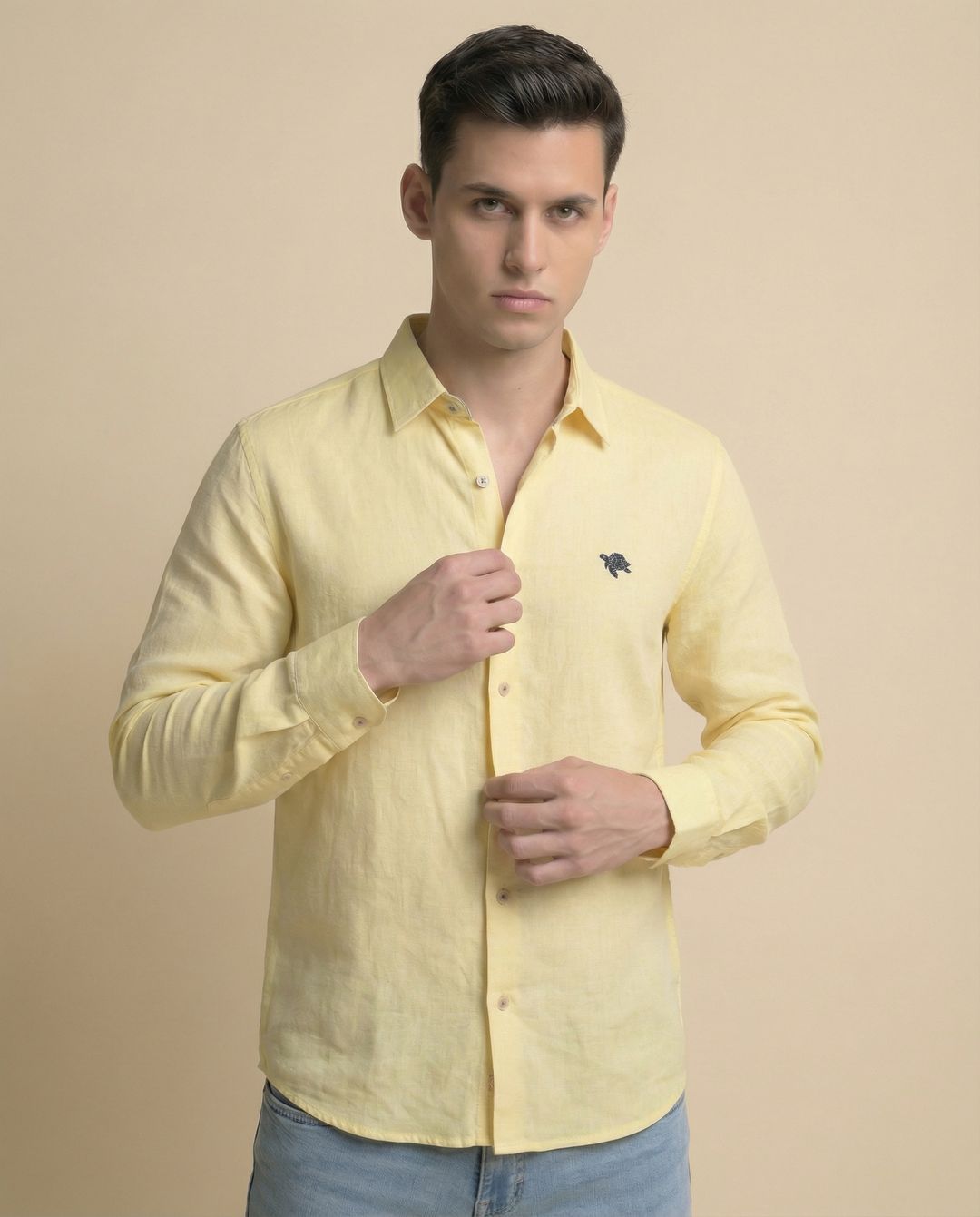 Cream Gold Full Sleeve Soft Linen Men's Shirt