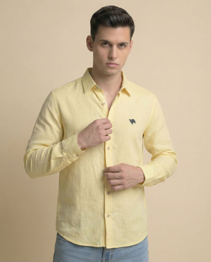 Cream Gold Full Sleeve Soft Linen Men's Shirt