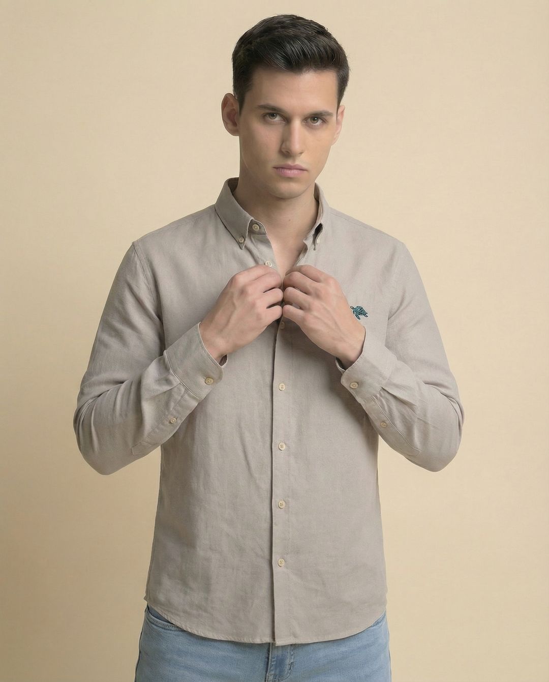 Soft Cotton Beige Full Sleeve Men's Shirt