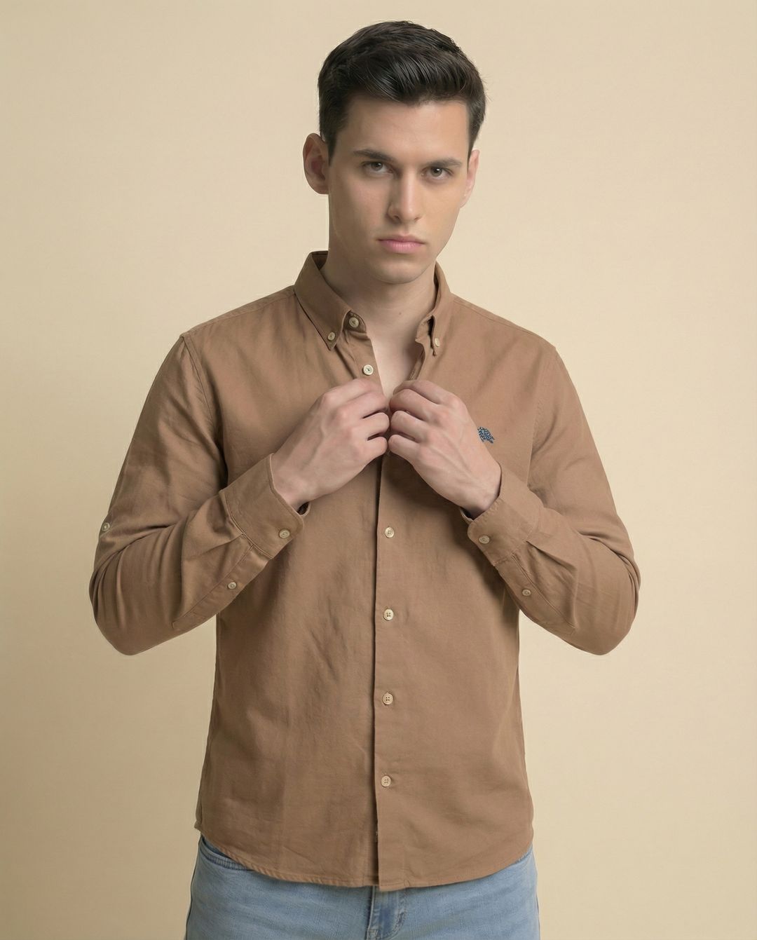 Soft Cotton Tan Full Sleeve Men's Shirt