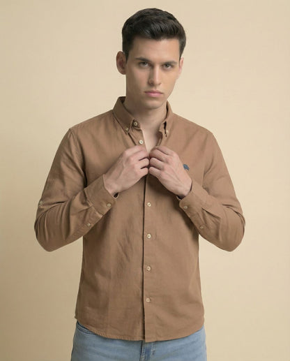 Soft Cotton Tan Full Sleeve Men's Shirt