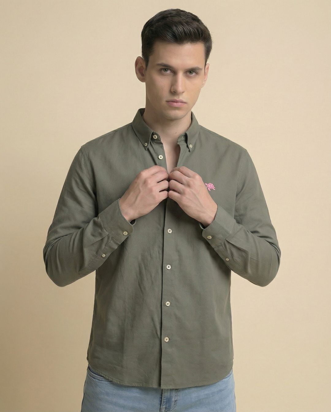 Olive Soft Cotton Full Sleeve Men's Shirt