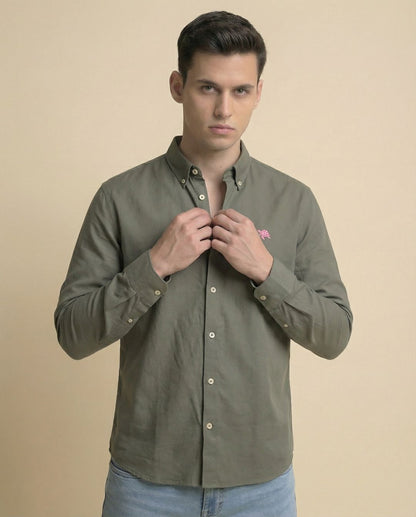 Olive Soft Cotton Full Sleeve Men's Shirt