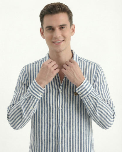 Blue Stripes Full Sleeve Soft Linen Men's Shirt