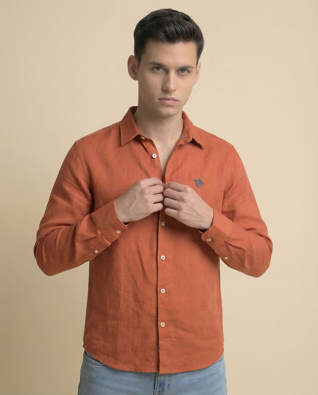 Rust Full Sleeve Soft Linen Men's Shirt
