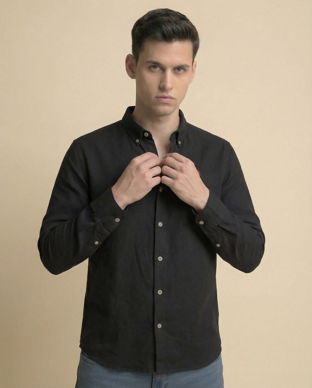 Black Soft Cotton Full Sleeve Men's Shirt