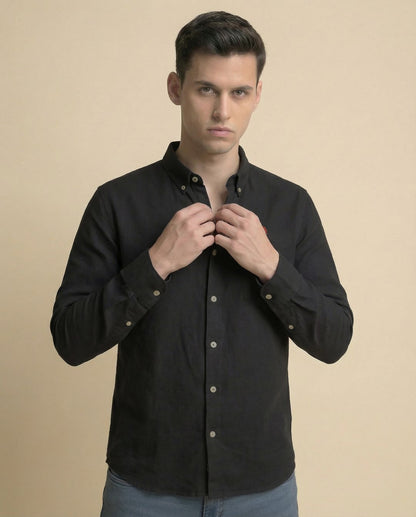 Black Soft Cotton Full Sleeve Men's Shirt
