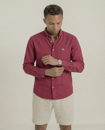 Soft Marl Cotton Oxblood Full Sleeve Men's Shirt