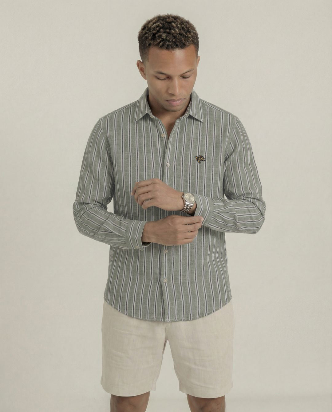 Olive Stripes Full Sleeve Soft Linen Men's Shirt