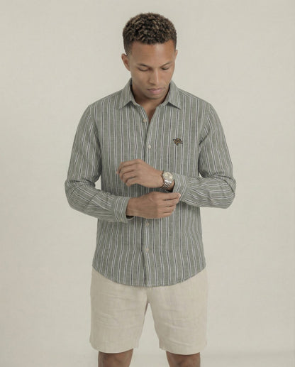 Olive Stripes Full Sleeve Soft Linen Men's Shirt