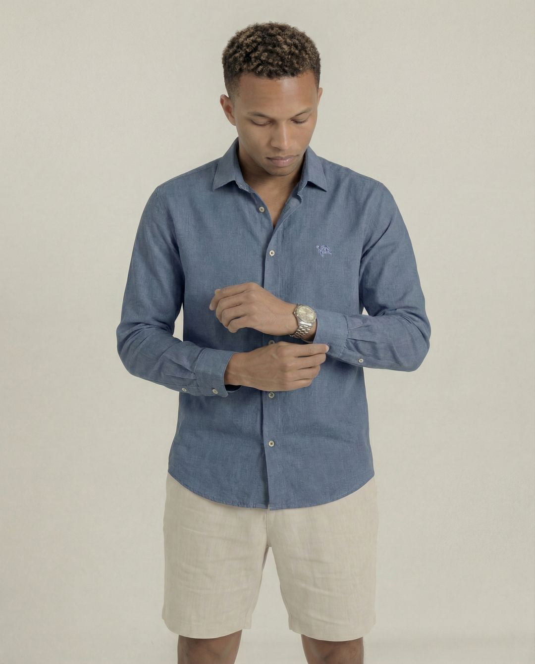 Soft Marl Cotton Blue Full Sleeve Men's Shirt