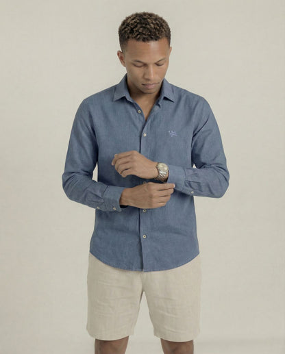 Soft Marl Cotton Blue Full Sleeve Men's Shirt